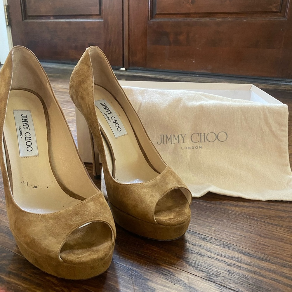 Suede Jimmy Choo Peep Toe Heels